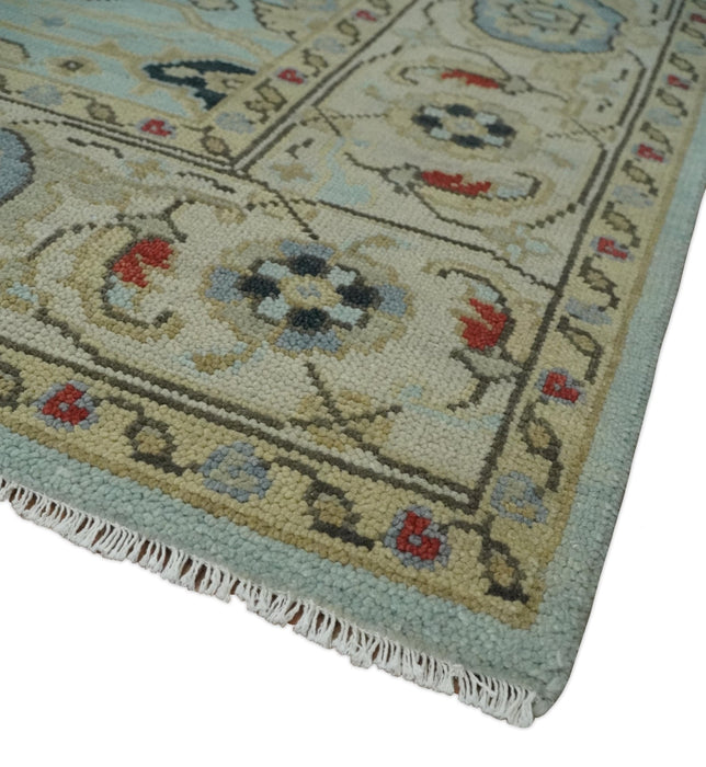 Traditional Aqua and Beige Hand knotted Oriental Oushak Custom Made wool Area Rug