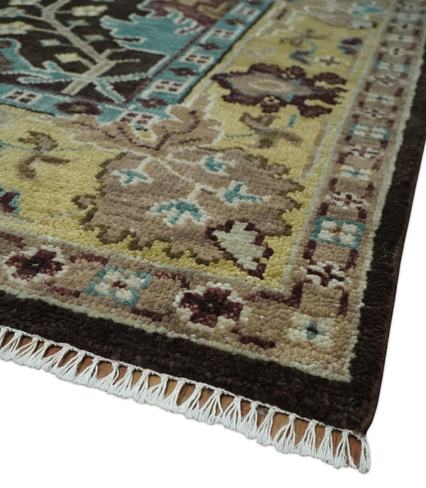 Traditional Black, Beige and Blue Antique Style Hand knotted Wool Area Rug