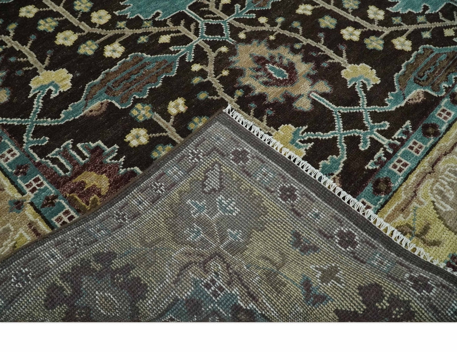 Traditional Black, Beige and Blue Antique Style Hand knotted Wool Area Rug