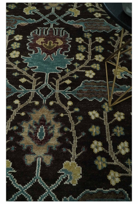 Traditional Black, Beige and Blue Antique Style Hand knotted Wool Area Rug