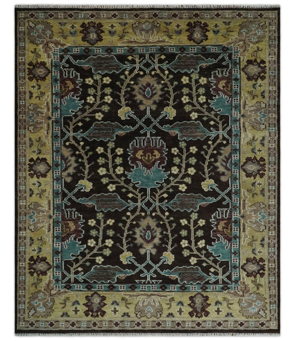 Traditional Black, Beige and Blue Antique Style Hand knotted Wool Area Rug
