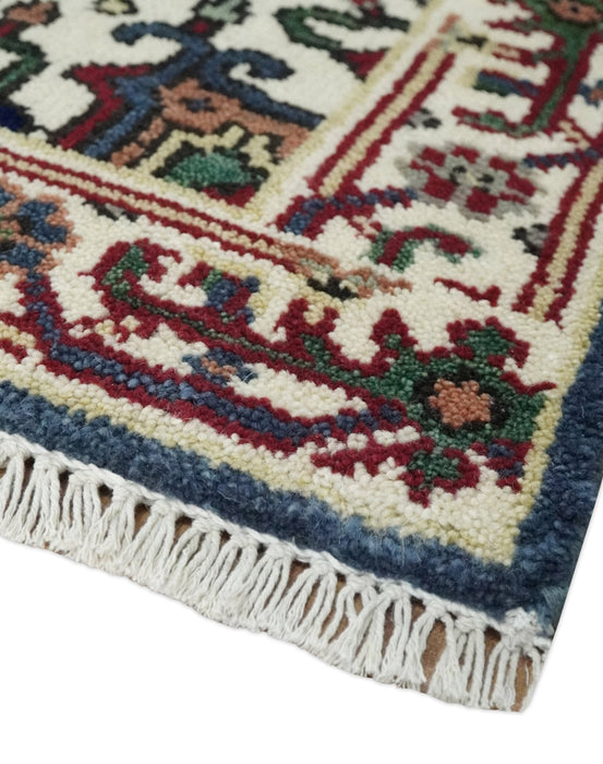 Traditional Blue, Beige and Ivory Heriz Serapi Hand knotted 2.7x7.9 wool Area Rug