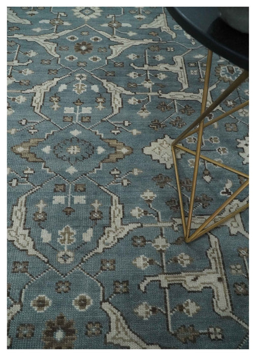 Traditional Blue, Ivory and Brown Oriental Oushak 8x10 wool Area Rug