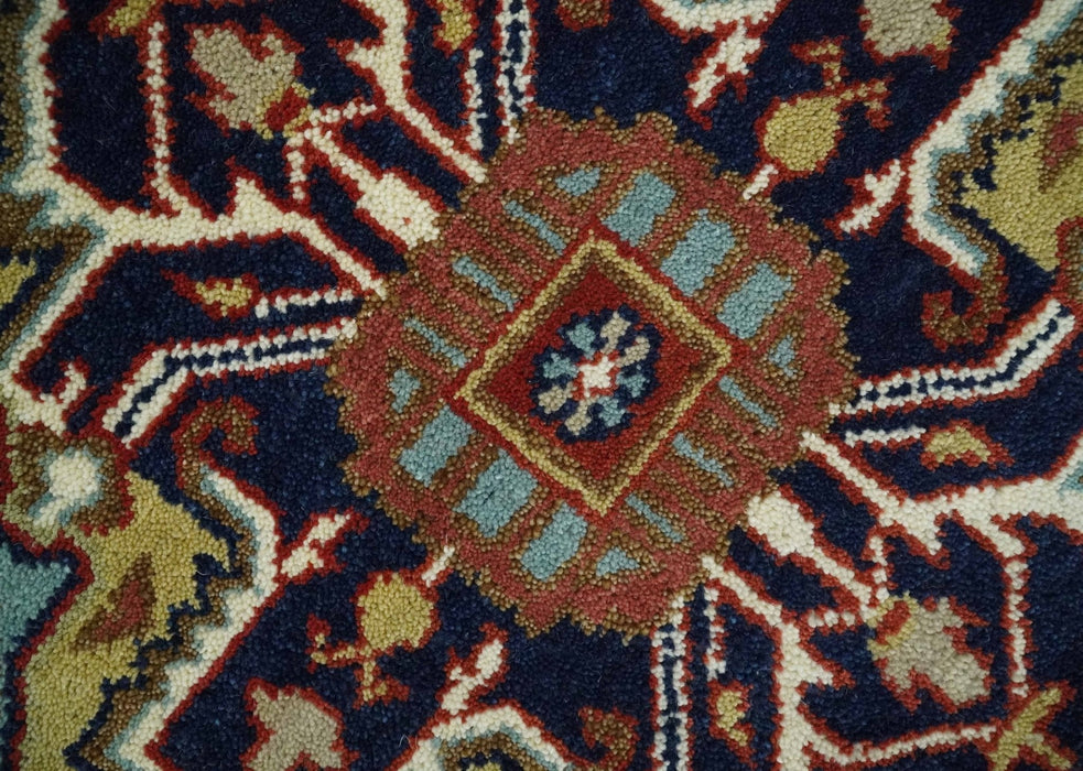 Traditional Blue, Rust and Ivory Heriz Serapi Hand knotted Multi Size wool Area Rug