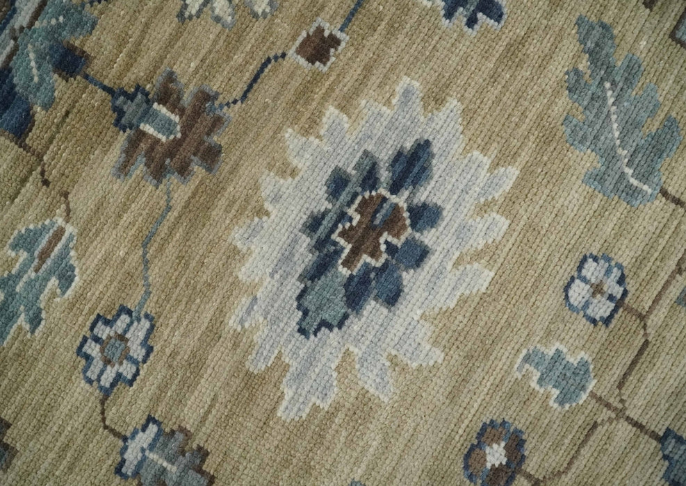 Traditional Beige and Gray Multi Size  Turkish Knot Antique Style Floral Hand knotted Oushak Wool Area Rug