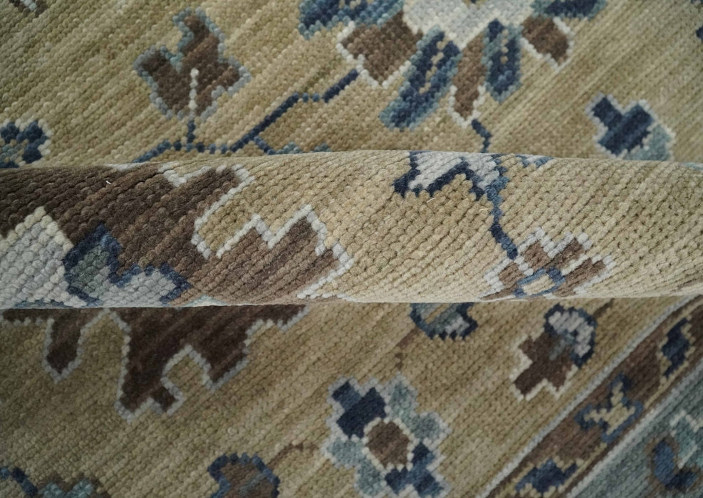 Traditional Beige and Gray Multi Size  Turkish Knot Antique Style Floral Hand knotted Oushak Wool Area Rug