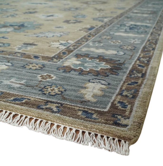 Traditional Beige and Gray Multi Size  Turkish Knot Antique Style Floral Hand knotted Oushak Wool Area Rug