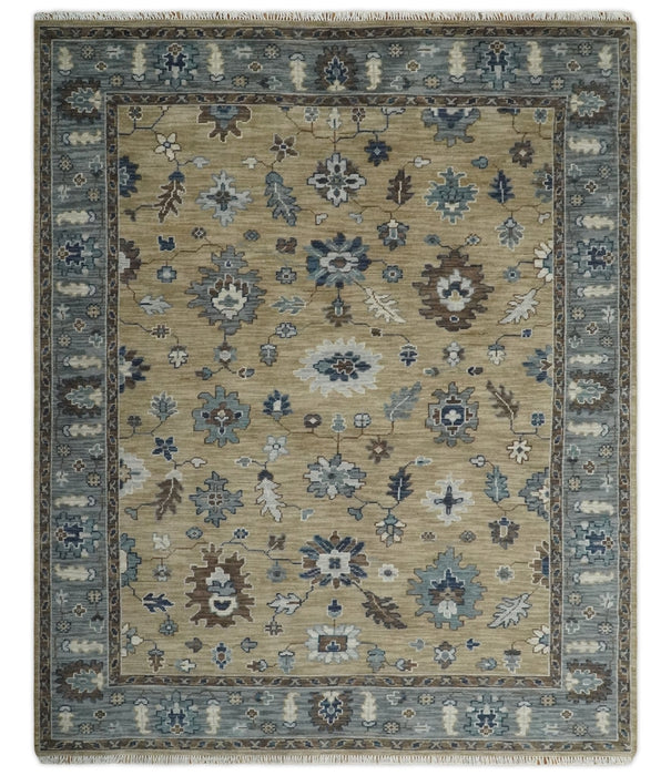 Traditional Beige and Gray Multi Size  Turkish Knot Antique Style Floral Hand knotted Oushak Wool Area Rug