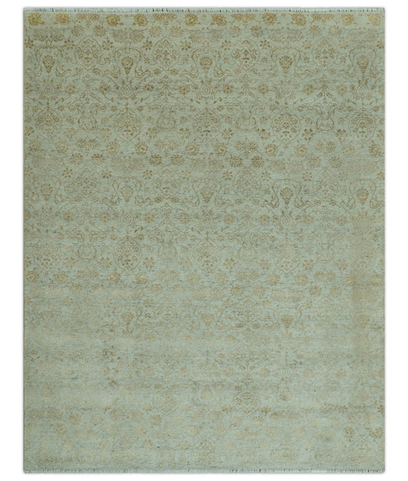 Traditional Design Ivory, Silver and Brown 7x9 Hand Knotted wool rug