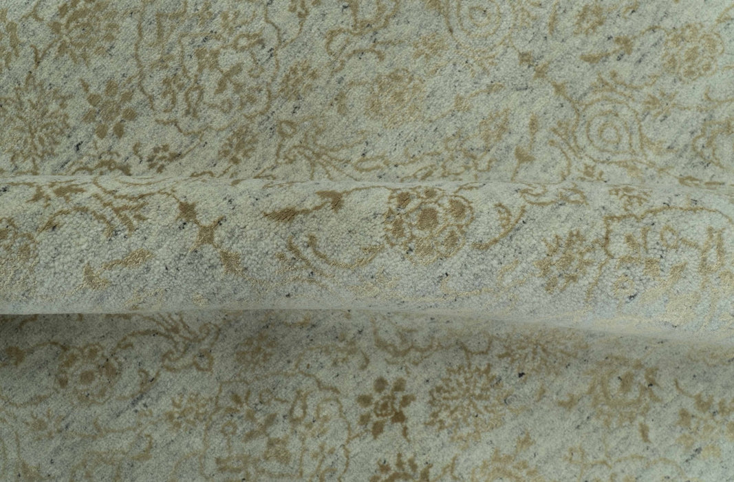 Traditional Design Ivory, Silver and Brown 7x9 Hand Knotted wool rug