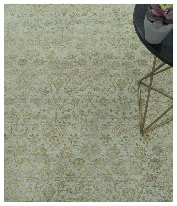 Traditional Design Ivory, Silver and Brown 7x9 Hand Knotted wool rug