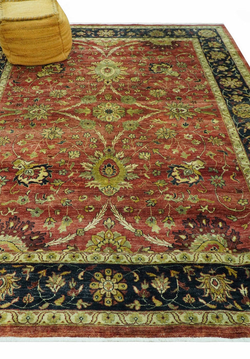 Traditional Fine Turkish design Rust And Beige 8x10 Hand Knotted Wool Area Rug