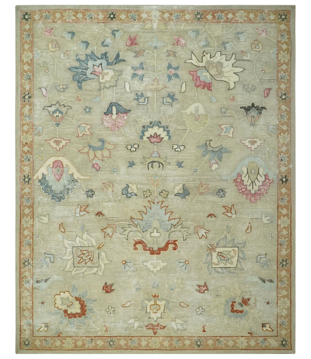Traditional Floral 8x10 Beige Hand Tufted Oriental distressed wool area rug