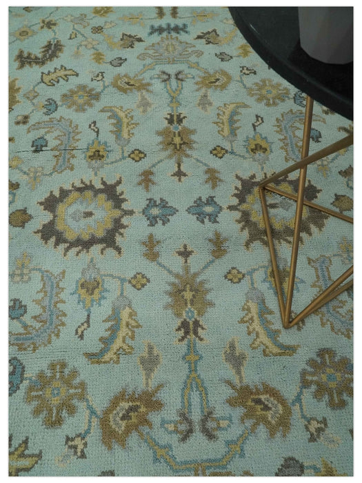 Traditional Floral Aqua, Beige and Taupe Hand Knotted 6x9 wool area rug