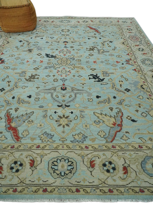 Traditional Floral Blue, Ivory and Beige Oriental Oushak Multi size wool Area Rug