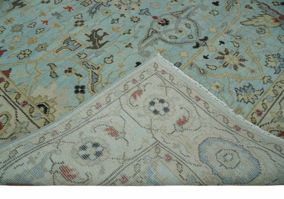 Traditional Floral Blue, Ivory and Beige Oriental Oushak Multi size wool Area Rug