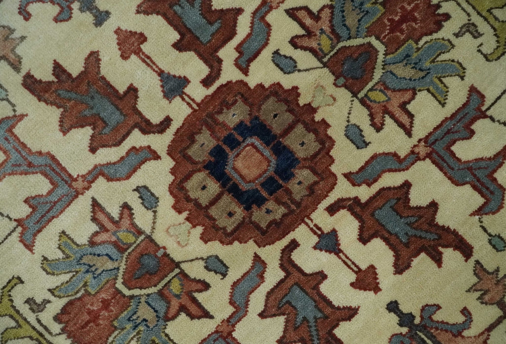 Traditional Floral Beige and Brown Vintage Style Hand knotted 8x10 wool Area Rug