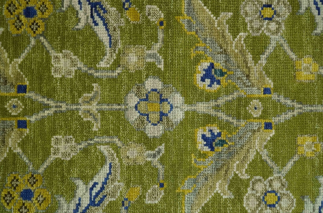 Traditional Floral Green and Blue Hand Knotted Multi size wool area rug