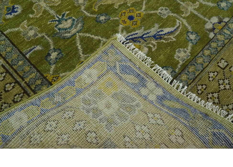 Traditional Floral Green and Blue Hand Knotted Multi size wool area rug