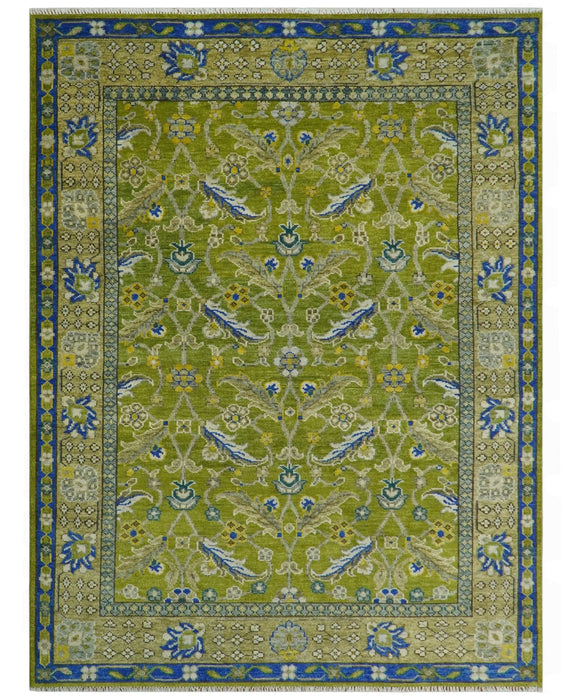 Traditional Floral Green and Blue Hand Knotted Multi size wool area rug