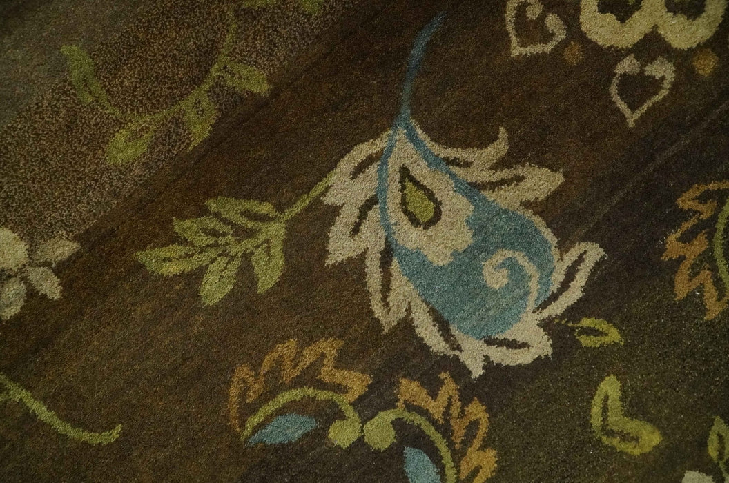 Traditional Floral Green, Beige, Brown and Teal Fine Hand knotted wool Area Rug