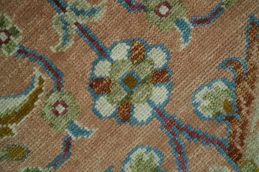 Traditional Floral Peach and Green Hand Knotted Custom Made wool area rug