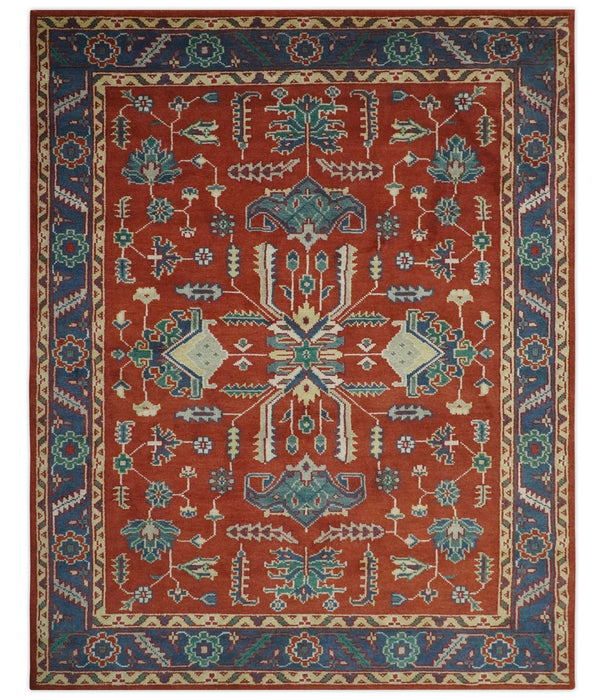 Traditional Floral Red, Blue, Beige and Green Hand Knotted Medallion Custom Made wool Area Rug