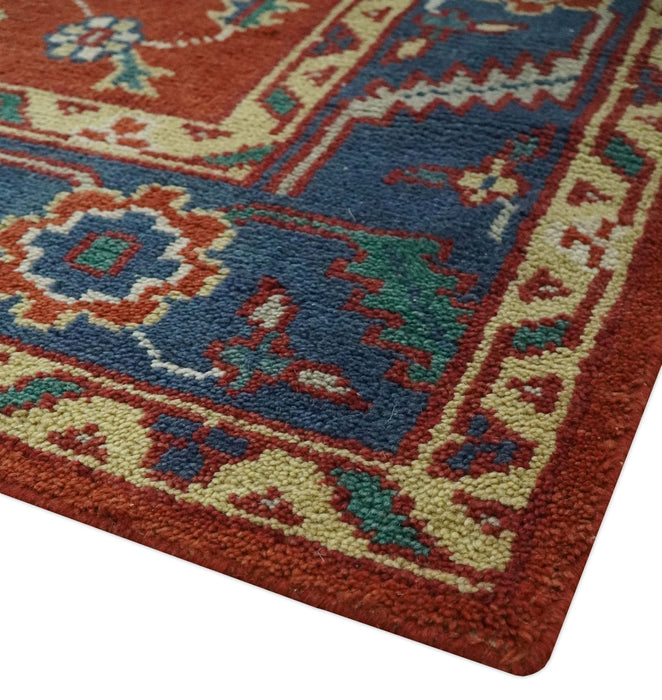 Traditional Floral Red, Blue, Beige and Green Hand Knotted Medallion Custom Made wool Area Rug