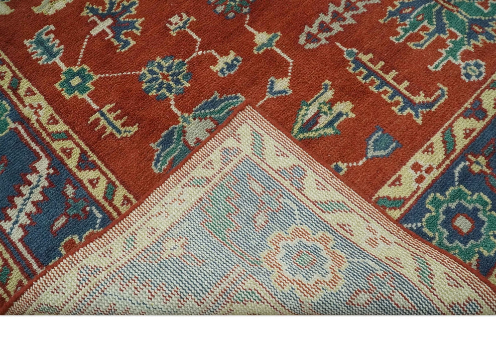 Traditional Floral Red, Blue, Beige and Green Hand Knotted Medallion Custom Made wool Area Rug