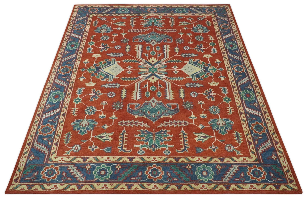 Traditional Floral Red, Blue, Beige and Green Hand Knotted Medallion Custom Made wool Area Rug