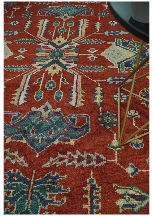 Traditional Floral Red, Blue, Beige and Green Hand Knotted Medallion Custom Made wool Area Rug