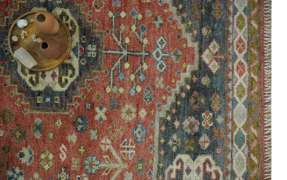 Traditional floral Rust, Charcoal and Beige Mamluk design 8x10 wool Area Rug