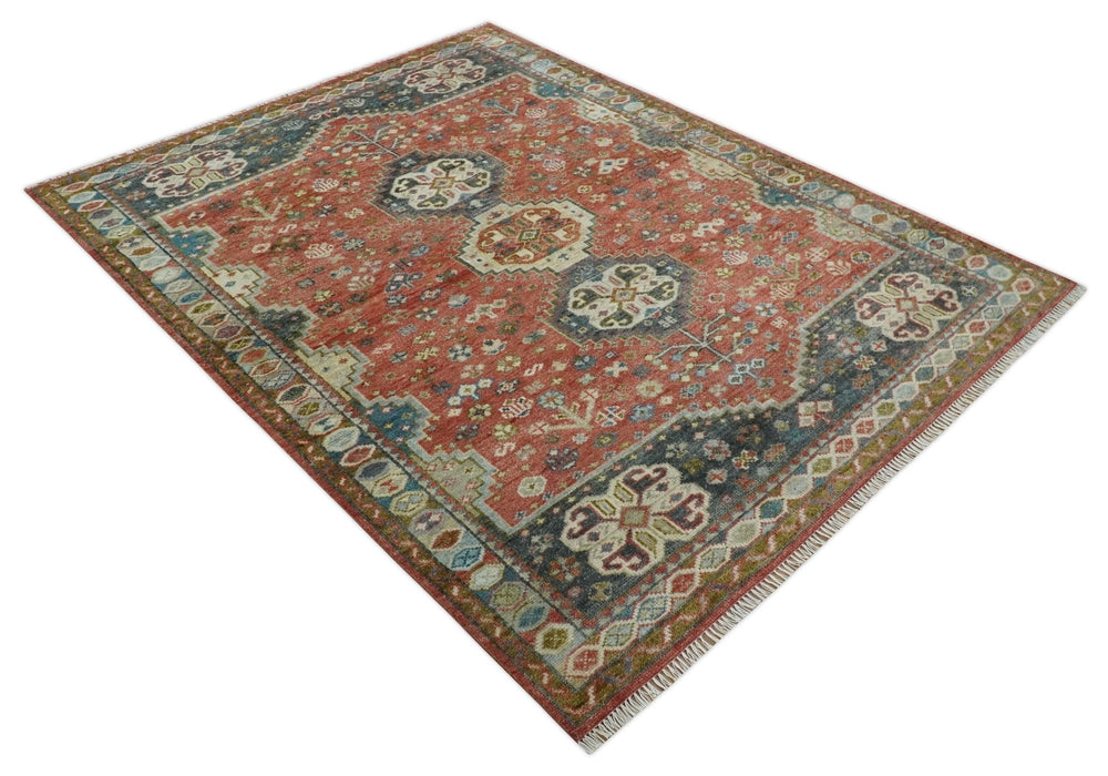 Traditional floral Rust, Charcoal and Beige Mamluk design Custom Made wool Area Rug