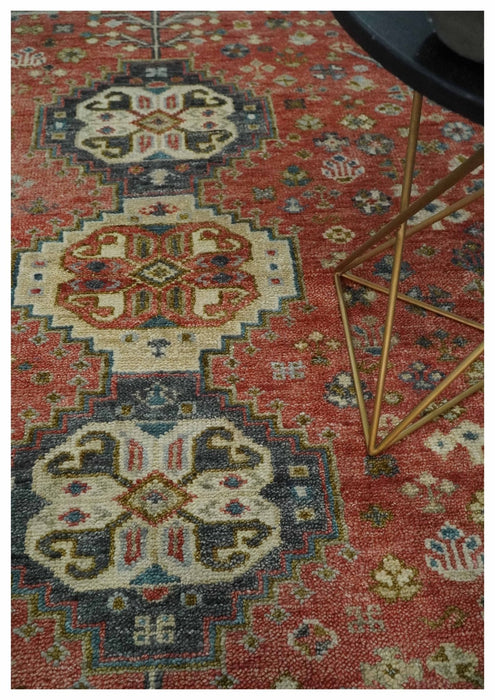 Traditional floral Rust, Charcoal and Beige Mamluk design Custom Made wool Area Rug