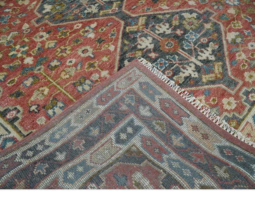 Traditional Floral Rust, Charcoal and Ivory Hand knotted 8x10 wool Area Rug