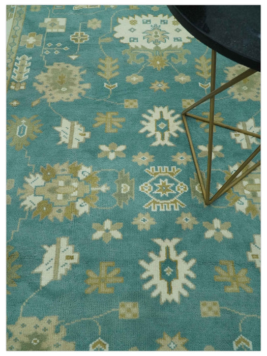 Traditional Floral Teal, Ivory and Beige Oriental Hand Knotted Multi Size wool rug