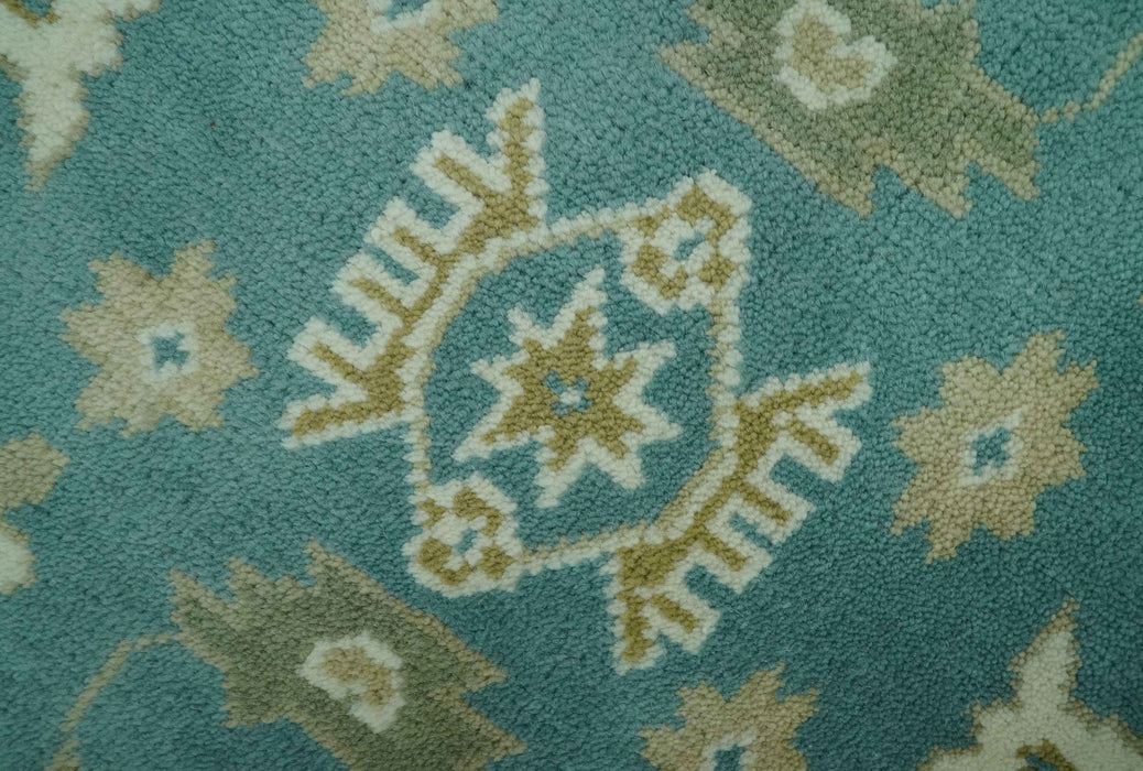 Traditional Floral Teal, Ivory and Beige Oriental Hand Knotted Multi Size wool rug