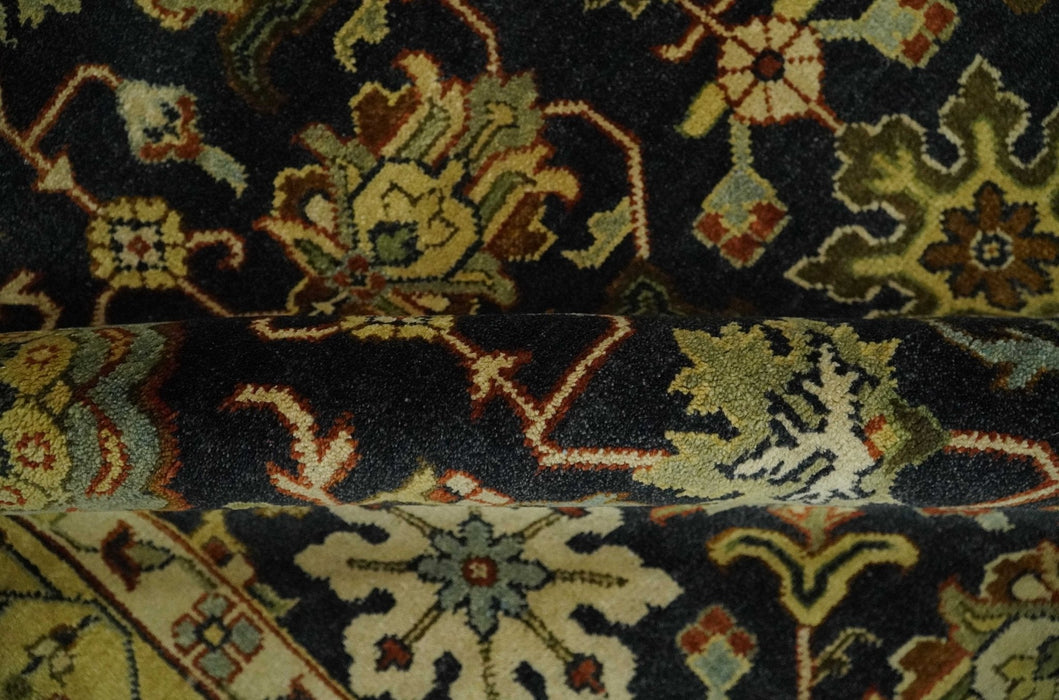 Traditional Floral Vintage Style Black and Olive Hand knotted 8x10 wool area Rug