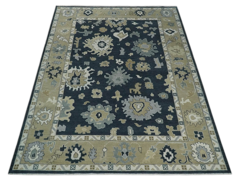 Traditional Hand Knotted Green, Beige, Silver and Ivory Multi Size Oushak Wool Area Rug