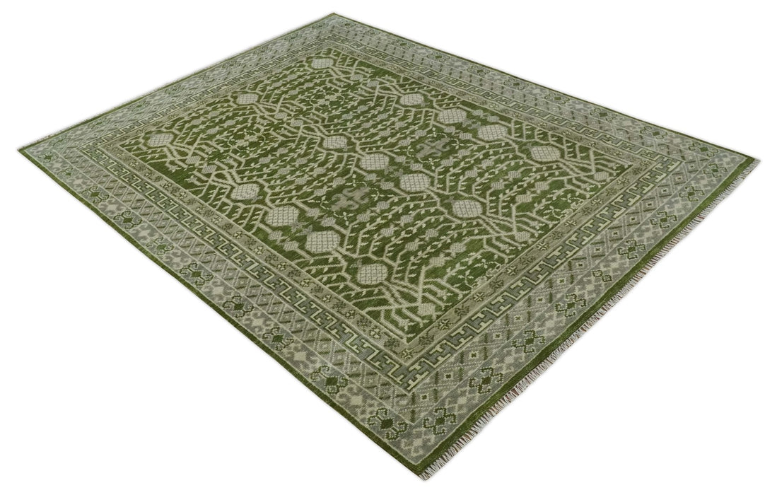 Traditional Hand knotted Royal Green and Ivory Turkish Design wool Area Rug