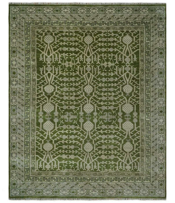 Traditional Hand knotted Royal Green and Ivory Turkish Design wool Area Rug