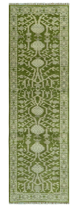Traditional Hand knotted Royal Green and Ivory Turkish Design wool Area Rug