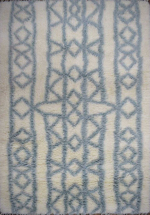 Traditional Hand Made Moroccan Design Wool Light Blue Moroccan Rug