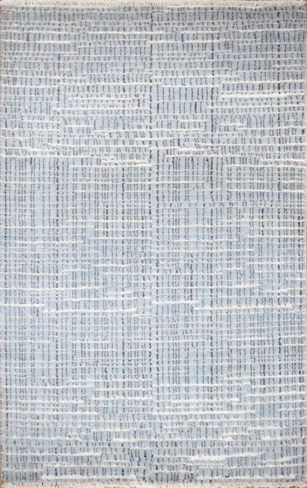 Blue and Ivory Traditional Stripes Pattern Handmade Wool & Viscose 2x3 Area Rug | TRD140423
