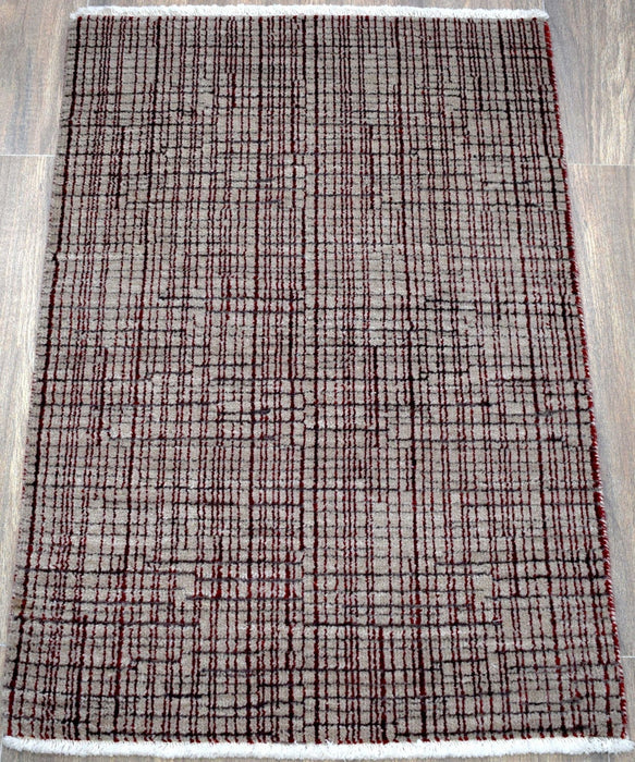 Ivory and Maroon Traditional Handmade Wool & Viscose 2x3 Area Rug | TRD140723