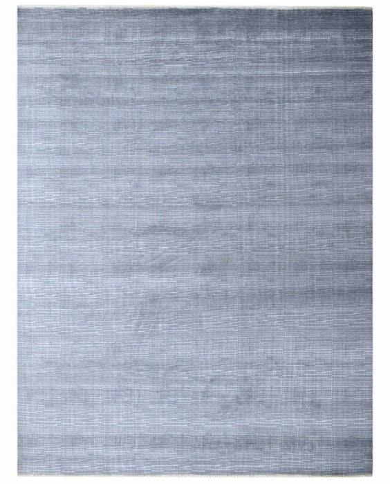 Modern Solid Design Blue Hand Knotted Wool 8x10 Area Rug
