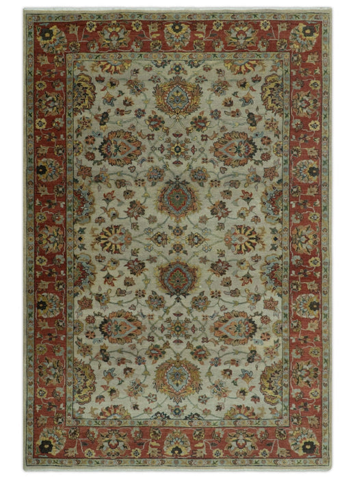 Traditional Heriz Design Beige And Brown  6x9 Hand Knotted Wool Area Rug