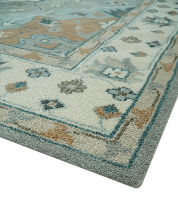 Traditional Heriz Gray and Ivory Floral Hand Knotted Custom Made wool Area Rug