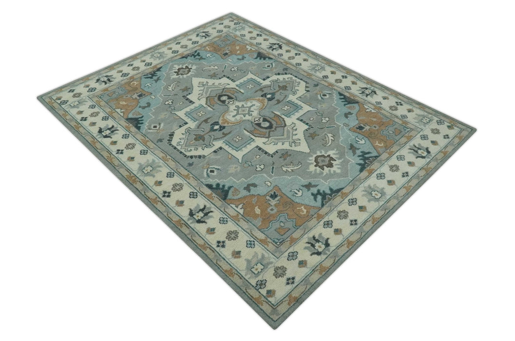 Traditional Heriz Gray and Ivory Floral Hand Knotted Custom Made wool Area Rug