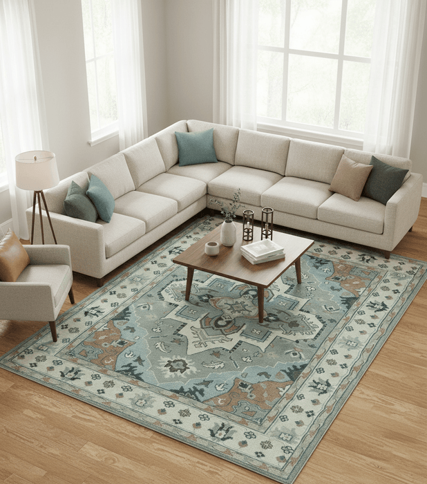 Traditional Heriz Gray and Ivory Floral Hand Knotted Custom Made wool Area Rug